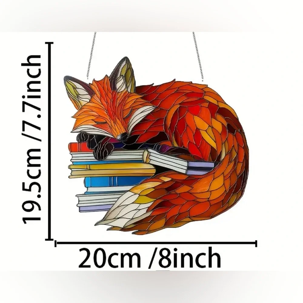 Fox suncatcher - new in package - sleepy bookish fox - stained glass effect - Picture 2 of 5